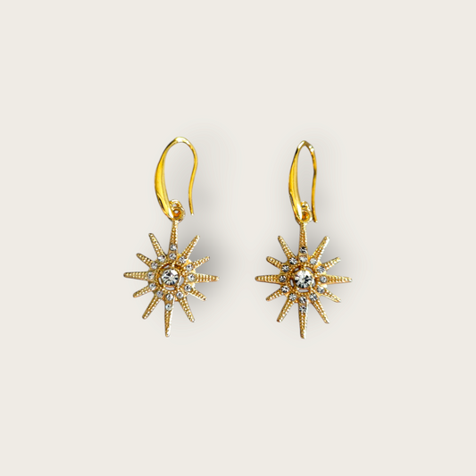Gouden oorhangers in de vorm van een ster met glinsterende stenen